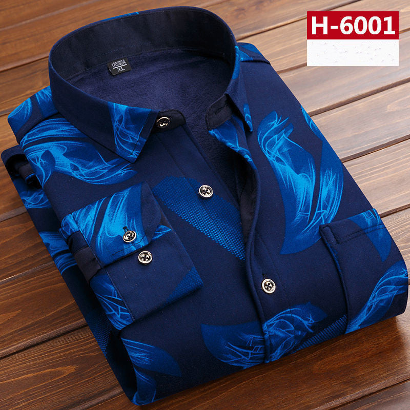 Men's thick warm long-sleeved printed shirt