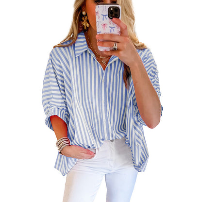 Striped Splicing Sun Protection Shirt Women's Top