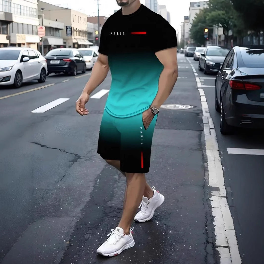 Men's Athletic Leisure Patchwork Short Sleeve Fitness Suit