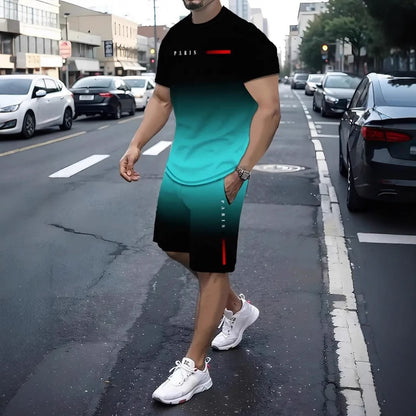 Men's Athletic Leisure Patchwork Short Sleeve Fitness Suit