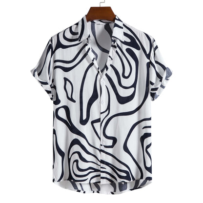 Printed Casual Men's Short-sleeved Shirt Lapel