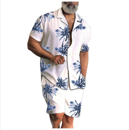 Men's Printed Loose Shirt Shorts Casual Suit