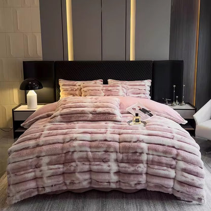 Winter Thickened Rabbit Plush Four-piece Milk Coral Velvet