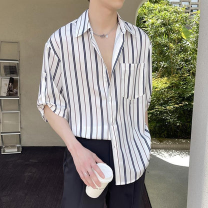 Striped Short-sleeved Shirt Ice Silk