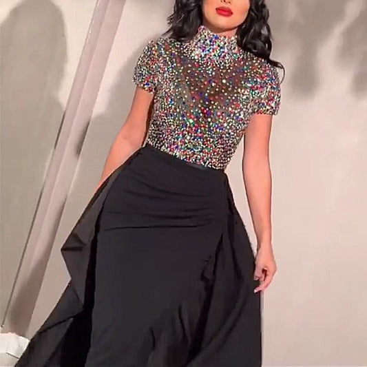 Women's Sequin Wrap Hip Party Gown Dress