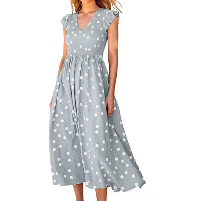 Women's V-neck Waist-length Skirt With Polka Dots