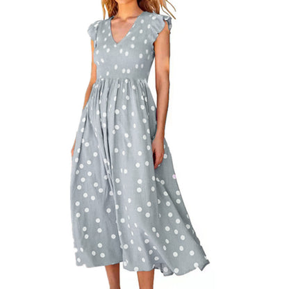 Women's V-neck Waist-length Skirt With Polka Dots