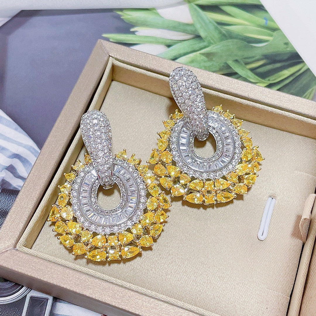 Fashion Colorful Zirconium Flower Round Geometric Earrings