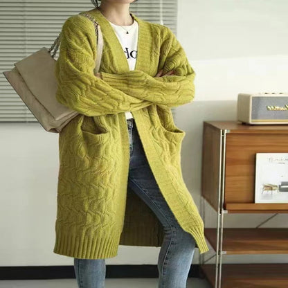 Retro Thickened Knitting Mid-length Outerwear Cable-knit Sweater Coat