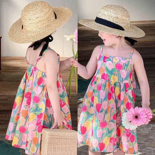 Children's Summer Pastoral Style Flower Print Dress