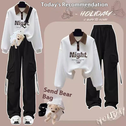 New Spring And Autumn Fashion Wide Leg Pants Two-piece Set