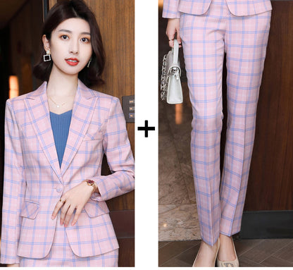 Professional Women's Long-sleeved Plaid Business Suit