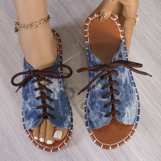 Plus Size Slippers Women's Lace-up Fish Mouth