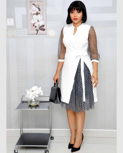 Spliced polka dot slit dress