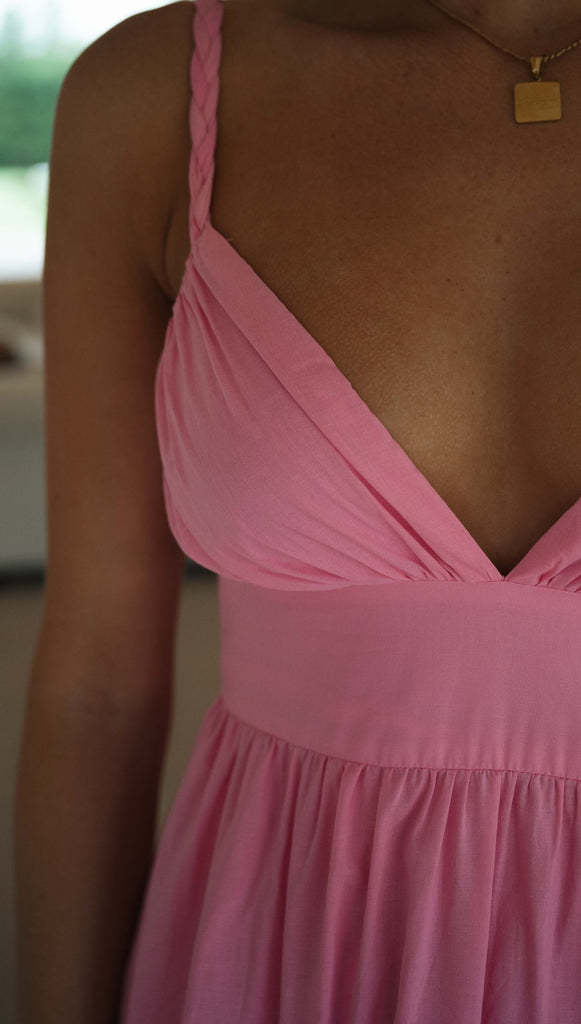 Solid Color V-neck Suspender Stitching Large Swing Long Dress