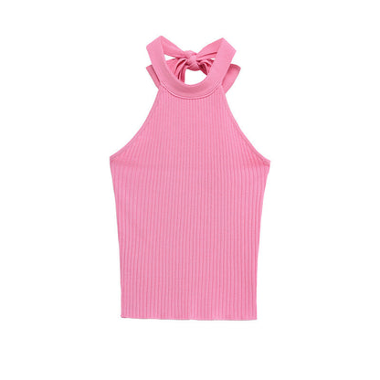 European And American Style Fashion Bowknot Knitted Halter Top