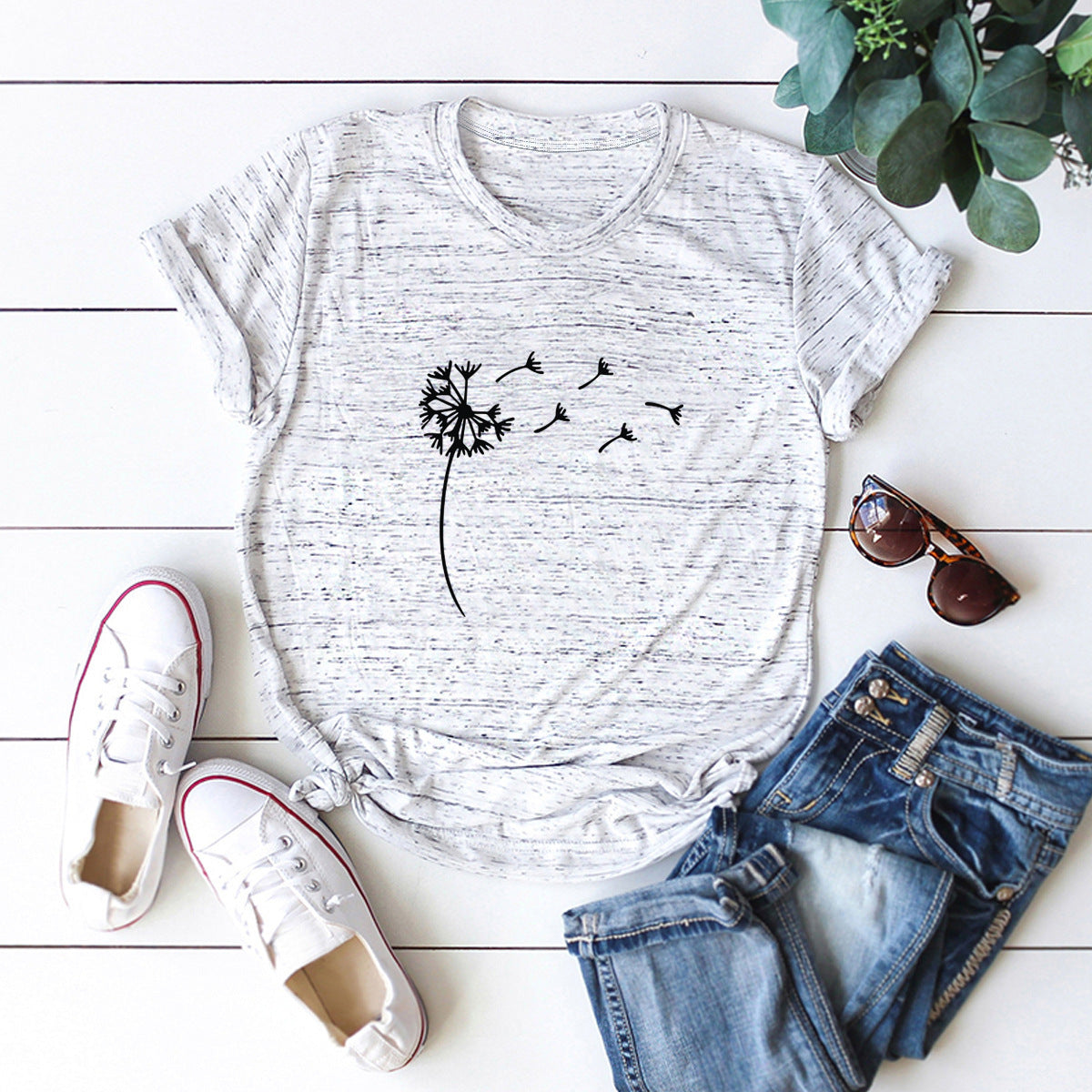Women's Fashion Dandelion Print Short Sleeve
