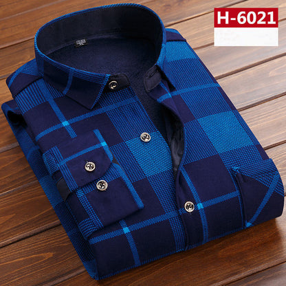 Men's thick warm long-sleeved printed shirt