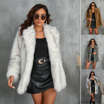 Winter Coat Warm Lapel Long Fluffy Faux Fur Coat Women Loose Long Sleeve Jacket Outerwear Clothing
