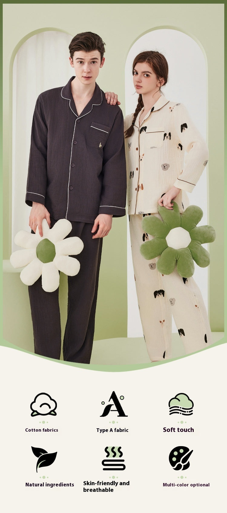 Women's Class A Double-layer Yarn Crepe Cotton Pajamas Suit