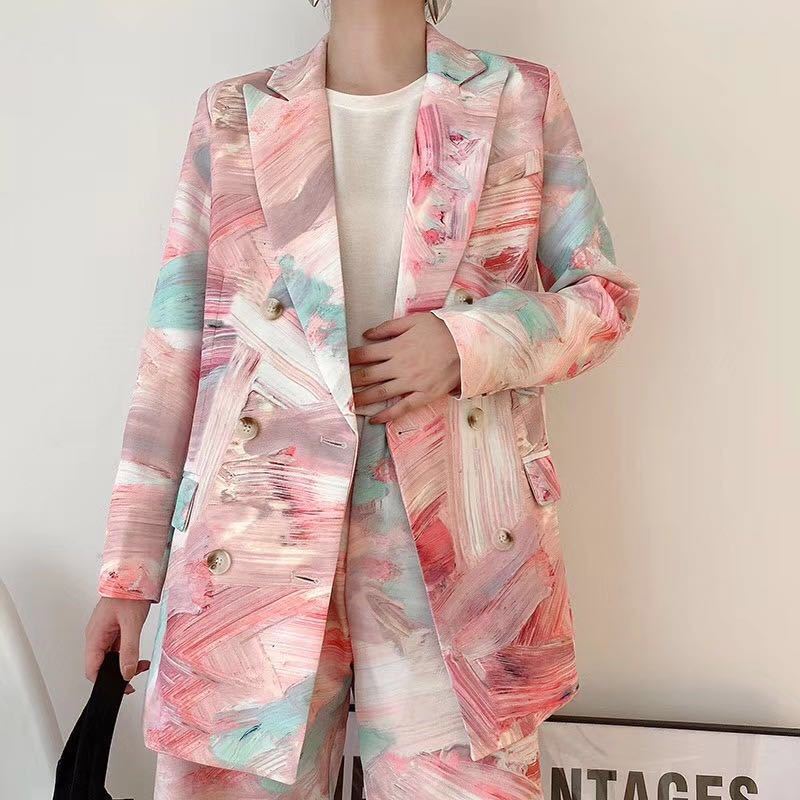Pants suit graffiti long female jacket suit