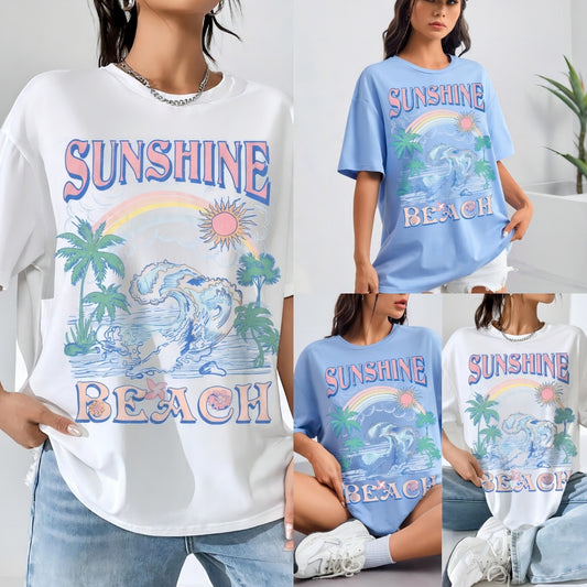 Letter And Tropical Printing Off-the-shoulder Women's Short Sleeve