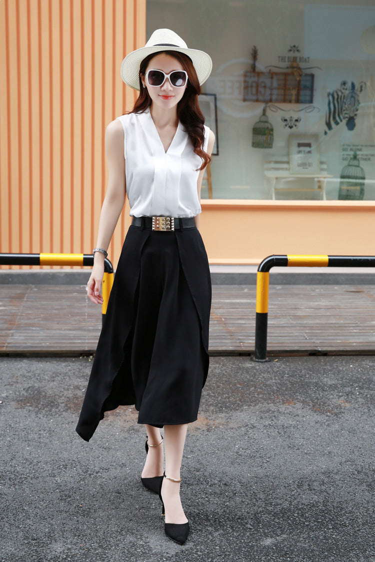 Silk satin slim fit V-neck sleeveless off-shoulder tank top