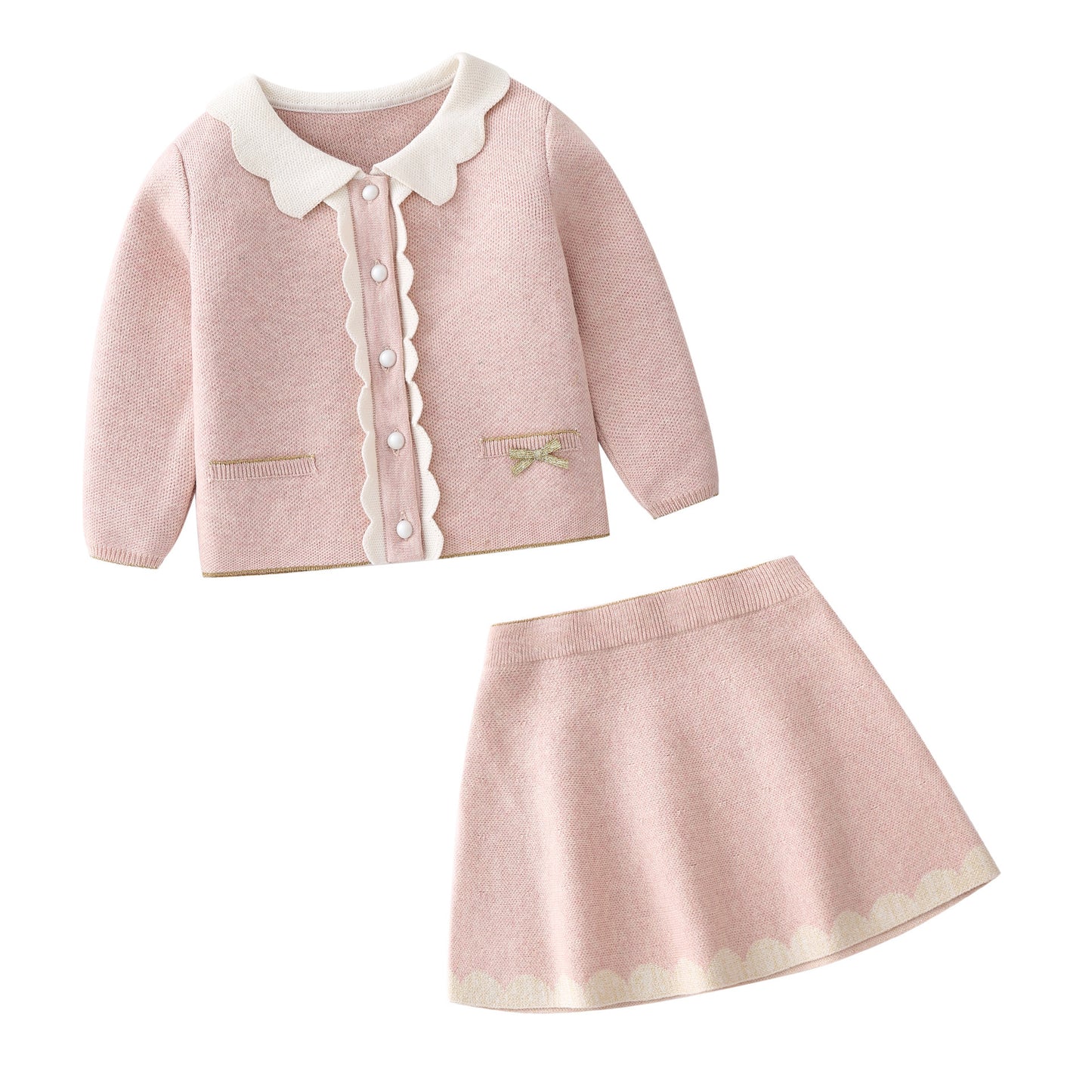 Children's Baby Girl Cotton Knitted Cardigan Skirt Suit