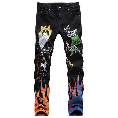 Color Print Black White Trousers Skull Graffiti