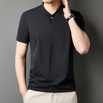 Young Men's Short Sleeve T-shirt Zipper High-grade Casual Summer Wear