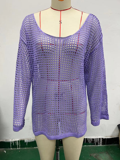 Mesh Hollow Out Knitwear Swimsuit Beach Sun Protection