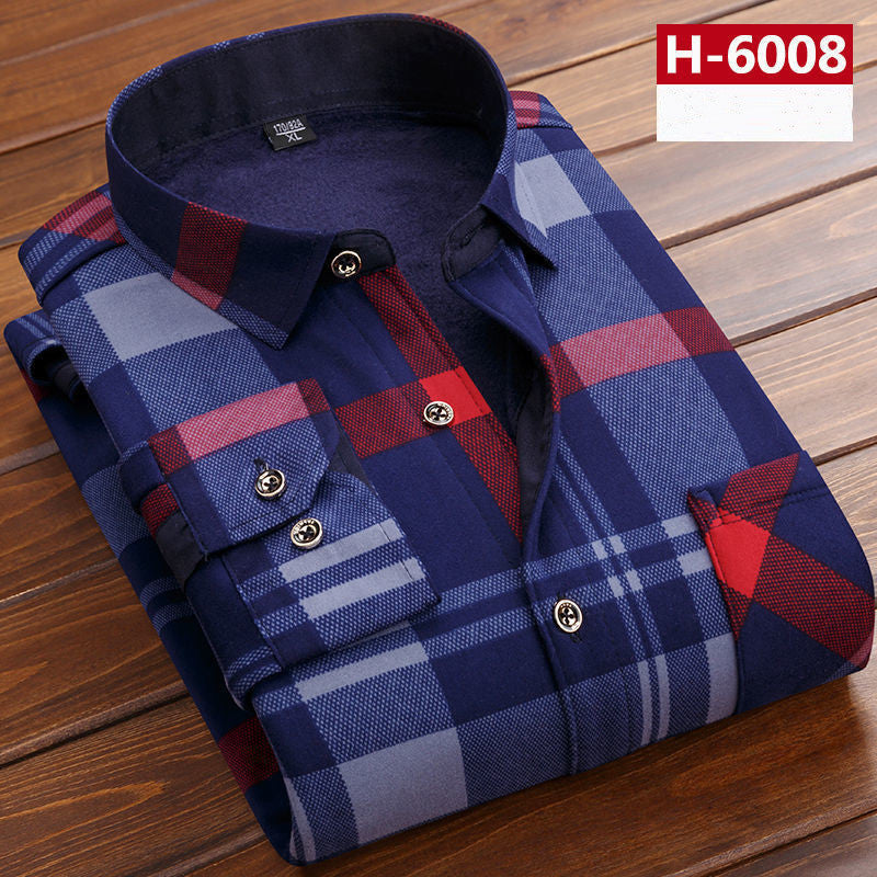 Men's thick warm long-sleeved printed shirt