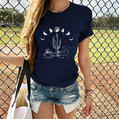 Cactus Print Round Neck Short Sleeve T-Shirt