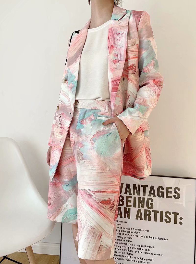 Pants suit graffiti long female jacket suit