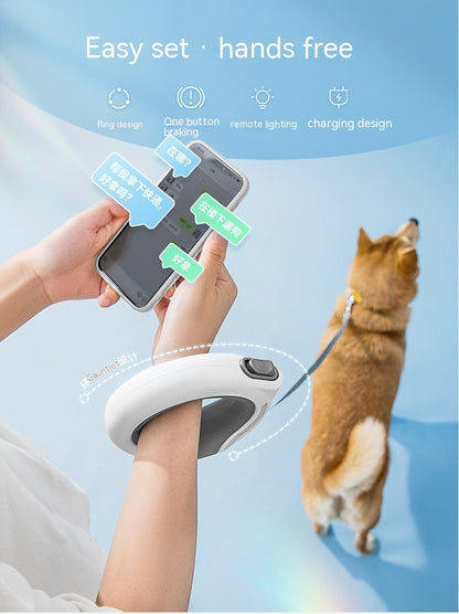 Ring With Light Dog Leash Pet Automatic Retractable Leash Luminous