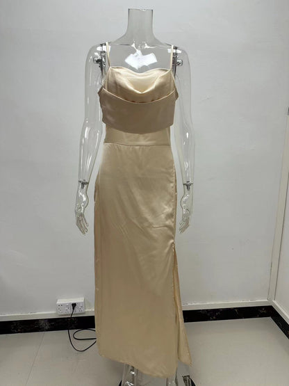 Women's Pure Color Split Suspender Dress