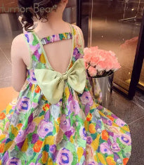 Girls Backless Bow Dress
