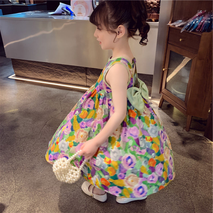 Girls Backless Bow Dress