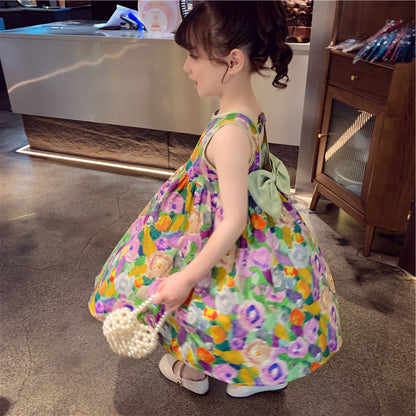 Girls Backless Bow Dress