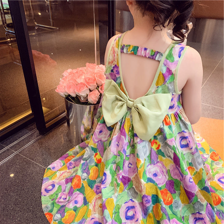 Girls Backless Bow Dress