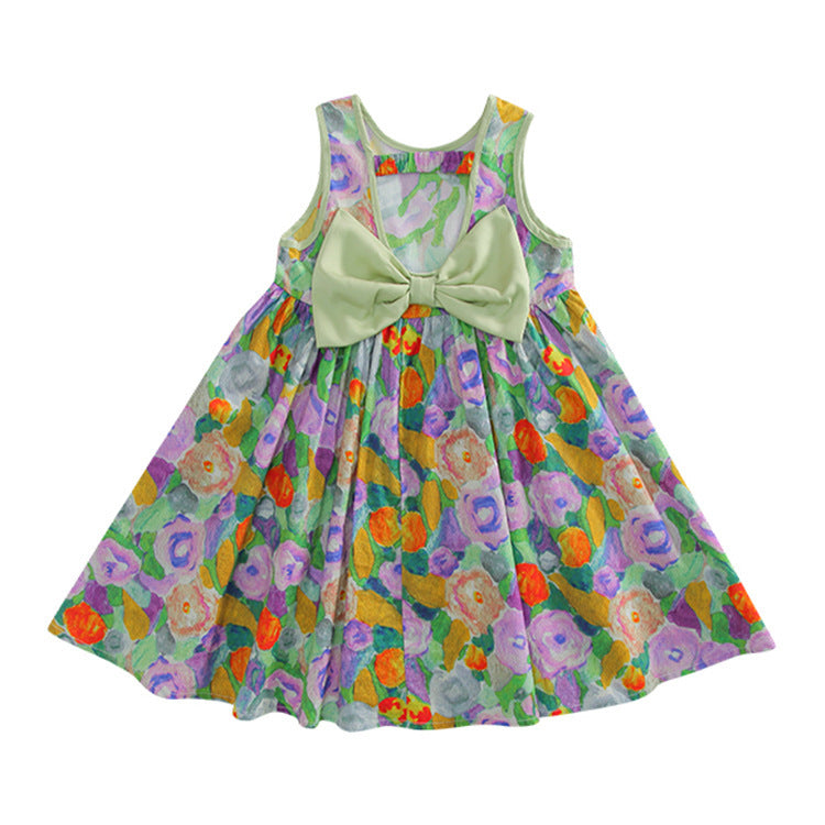 Girls Backless Bow Dress