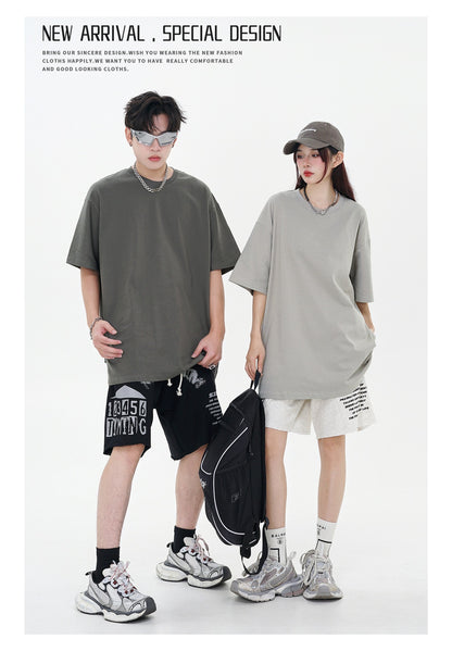 280g Pure Cotton Solid Color Short Sleeve American Casual Loose Shoulder T-shirt