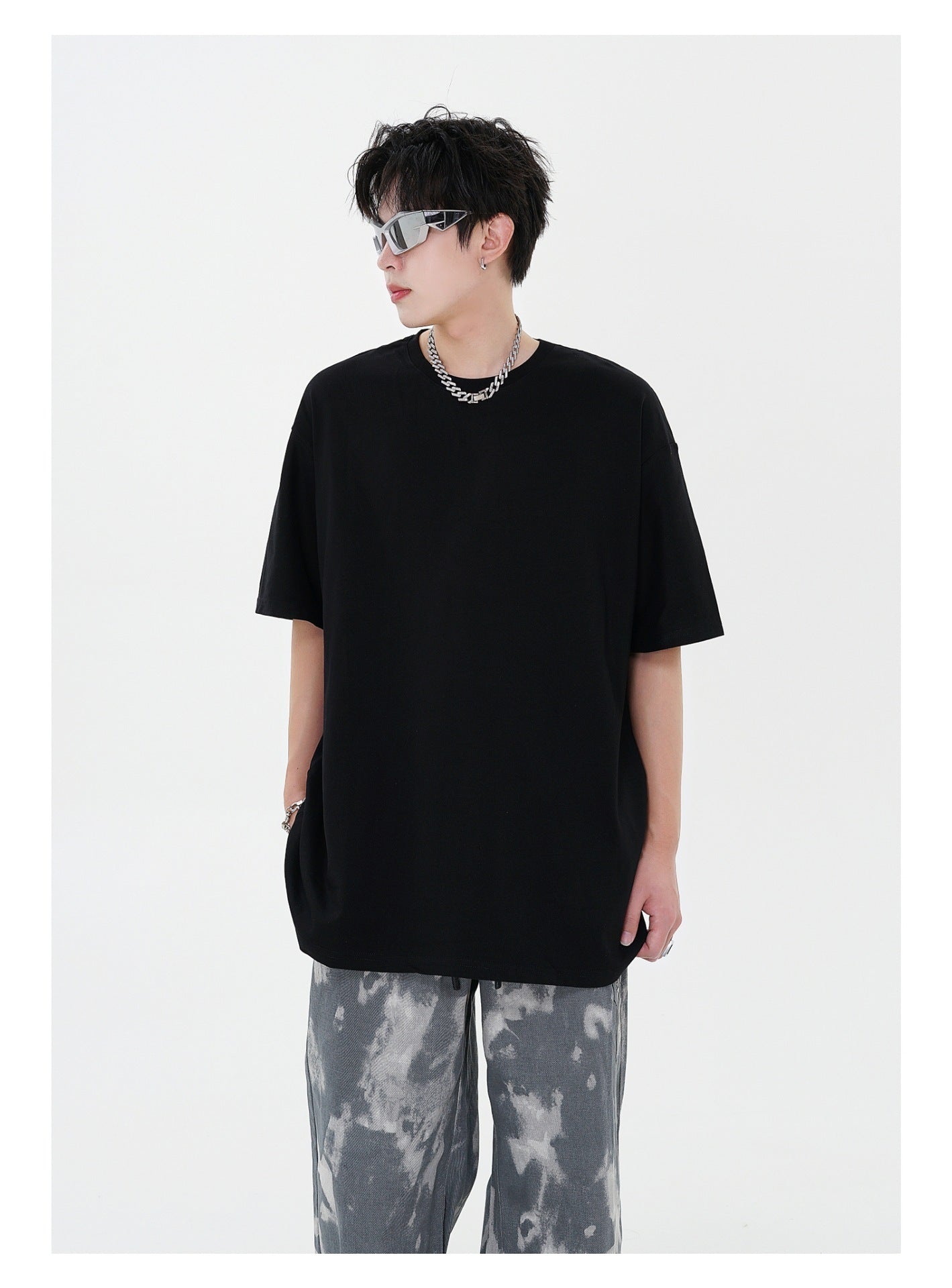 280g Pure Cotton Solid Color Short Sleeve American Casual Loose Shoulder T-shirt