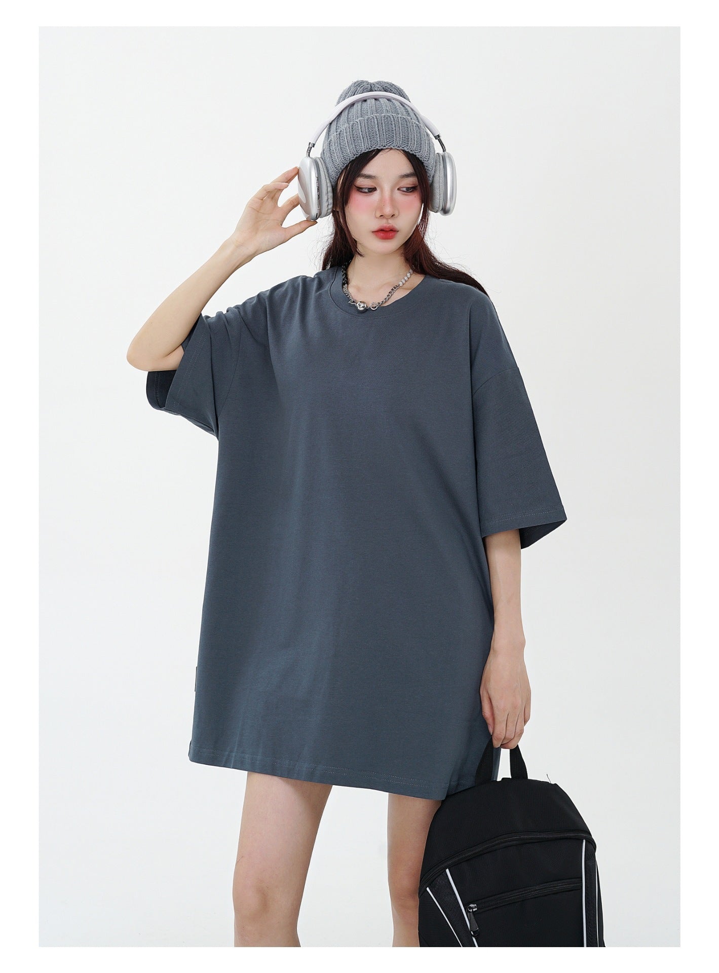 280g Pure Cotton Solid Color Short Sleeve American Casual Loose Shoulder T-shirt