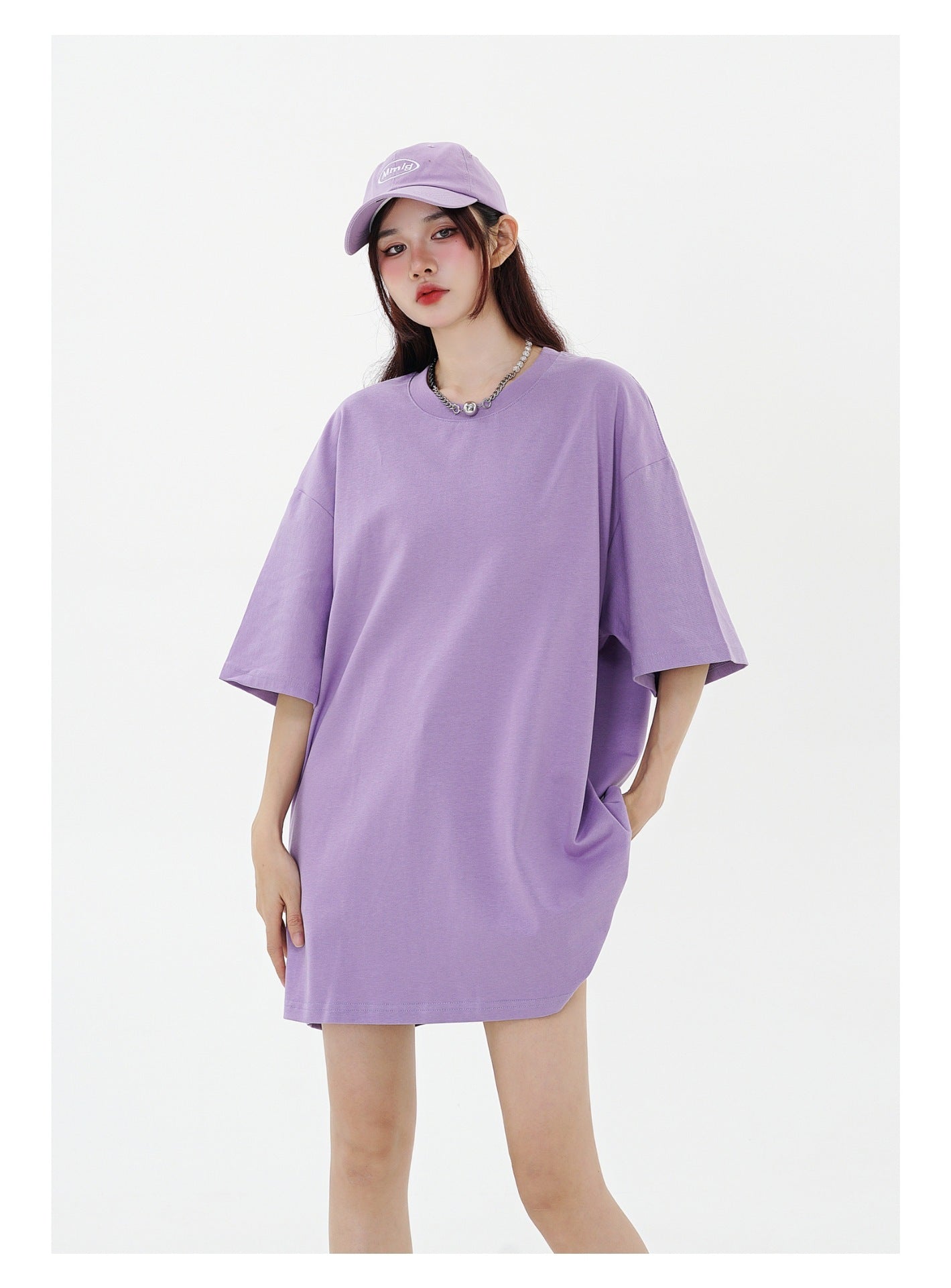 280g Pure Cotton Solid Color Short Sleeve American Casual Loose Shoulder T-shirt