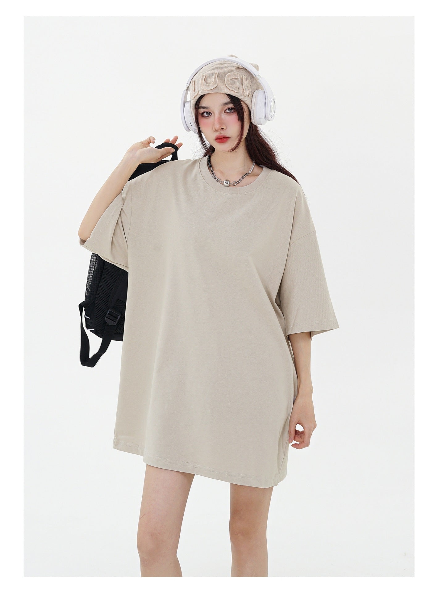 280g Pure Cotton Solid Color Short Sleeve American Casual Loose Shoulder T-shirt