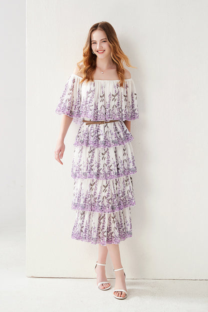 Off-shoulder Floral Dress Women's Summer Western Style Slimming Temperament