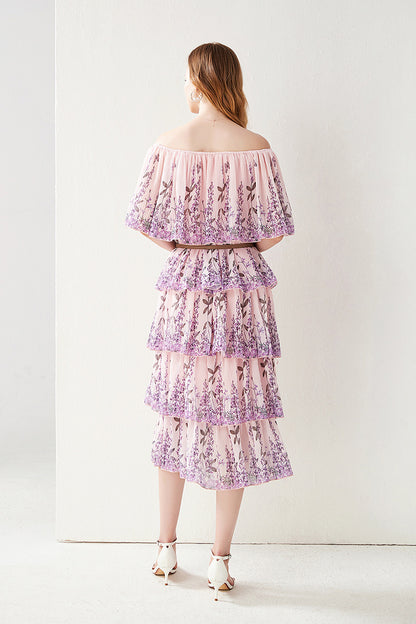 Off-shoulder Floral Dress Women's Summer Western Style Slimming Temperament