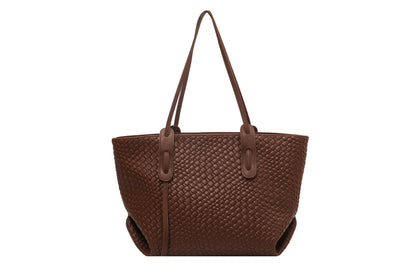 Large Capacity Woven Shouder Bgas Women Versatile Retro Textured Solid Color Totes