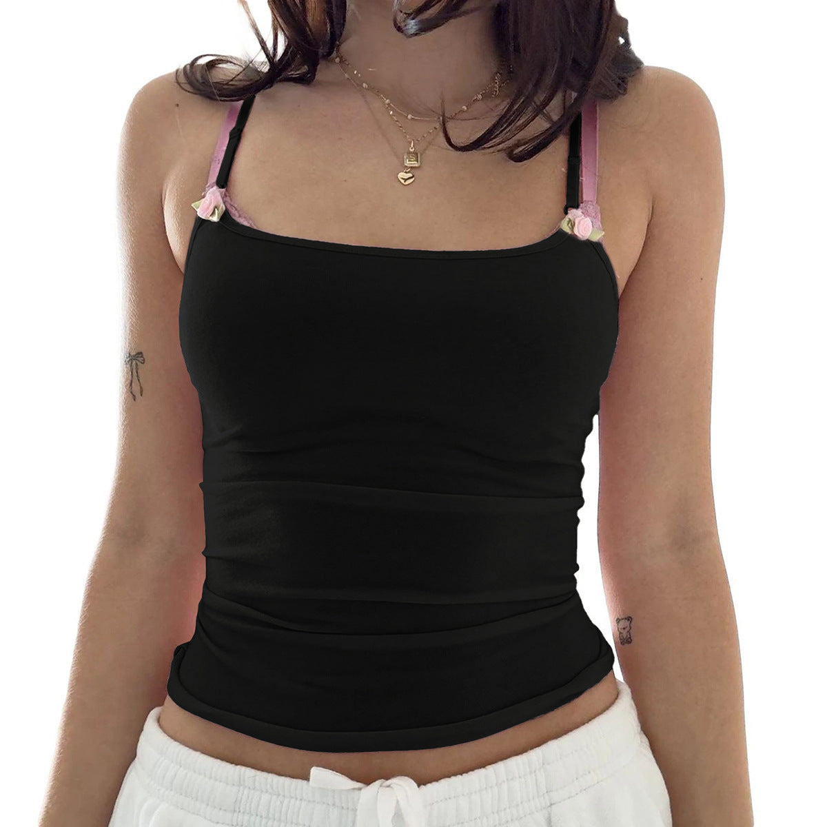 Slim-fit Style All-match Flowers Sling Top T-shirt